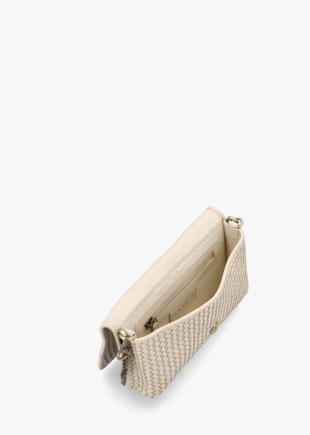 Viffie Cream Leather Woven Cross-Body Bag