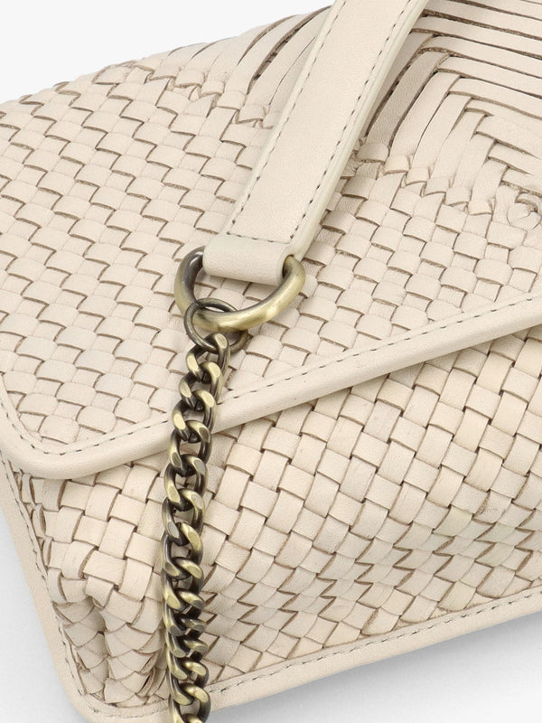 Viffie Cream Leather Woven Cross-Body Bag