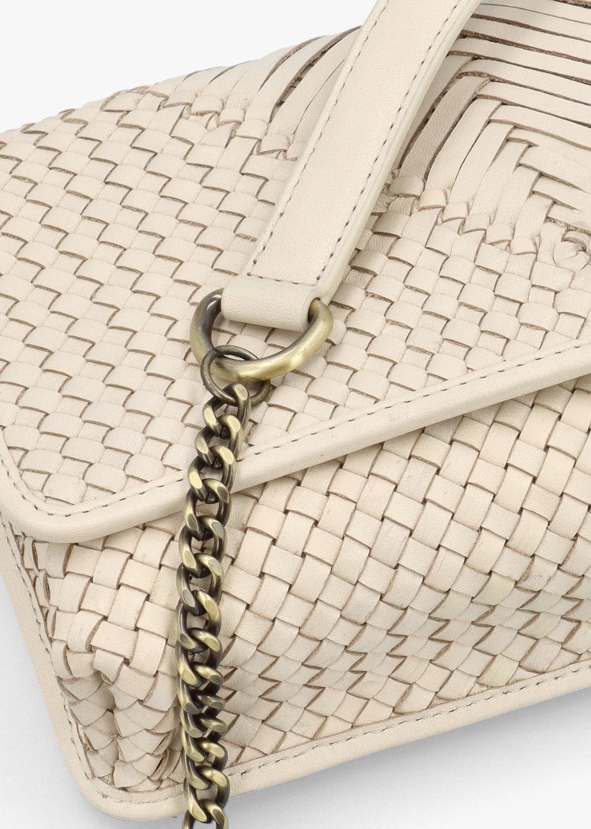 Viffie Cream Leather Woven Cross-Body Bag