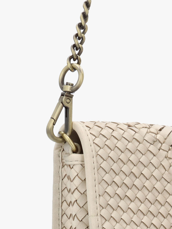 Viffie Cream Leather Woven Cross-Body Bag