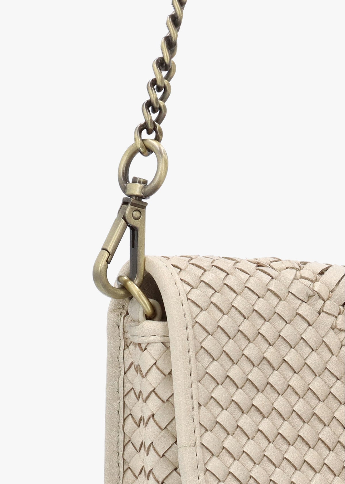 Viffie Cream Leather Woven Cross-Body Bag