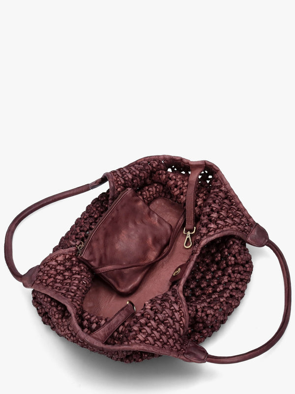 Vobo Slouchy Woven Burgundy Metallic Leather Hobo Bag