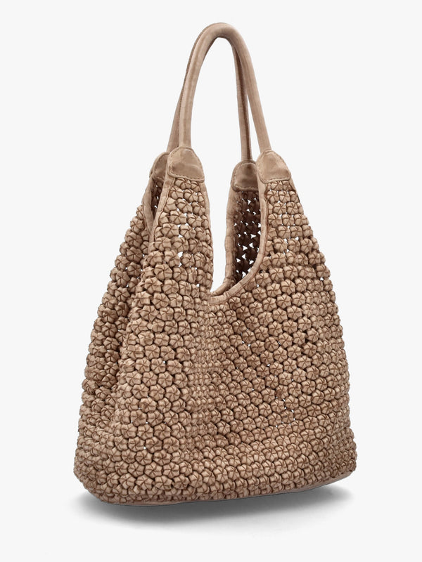 Vobo Slouchy Woven Beige Leather Hobo Bag