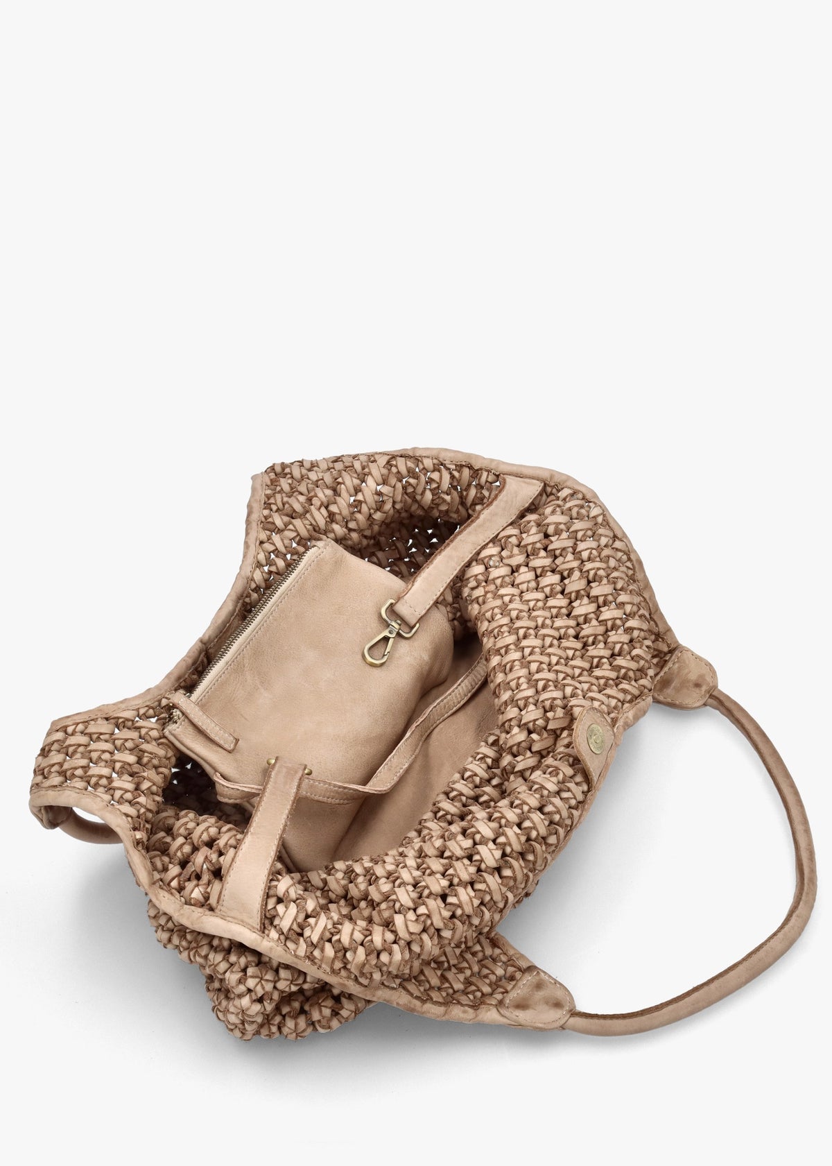 Vobo Slouchy Woven Beige Leather Hobo Bag