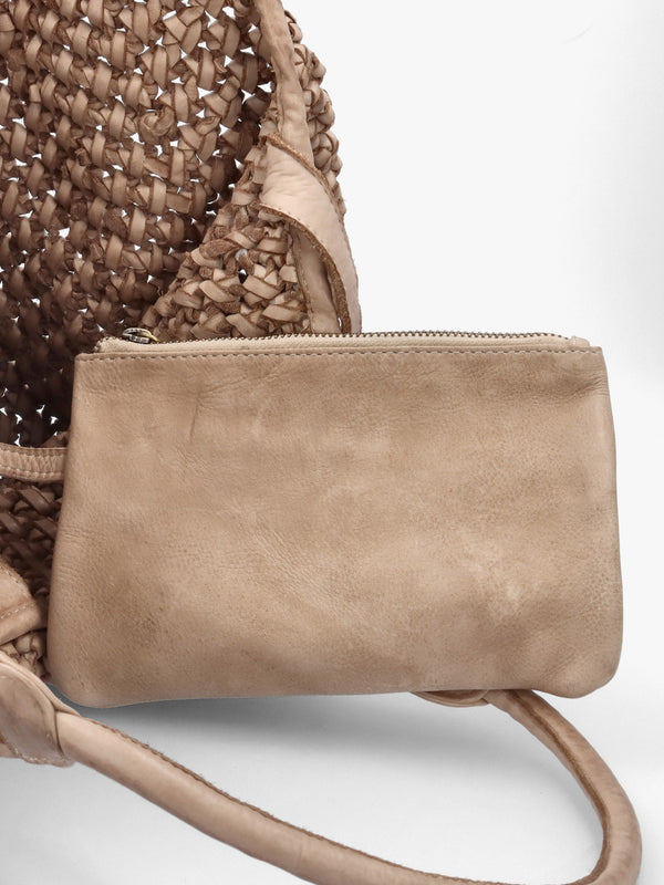 Vobo Slouchy Woven Beige Leather Hobo Bag