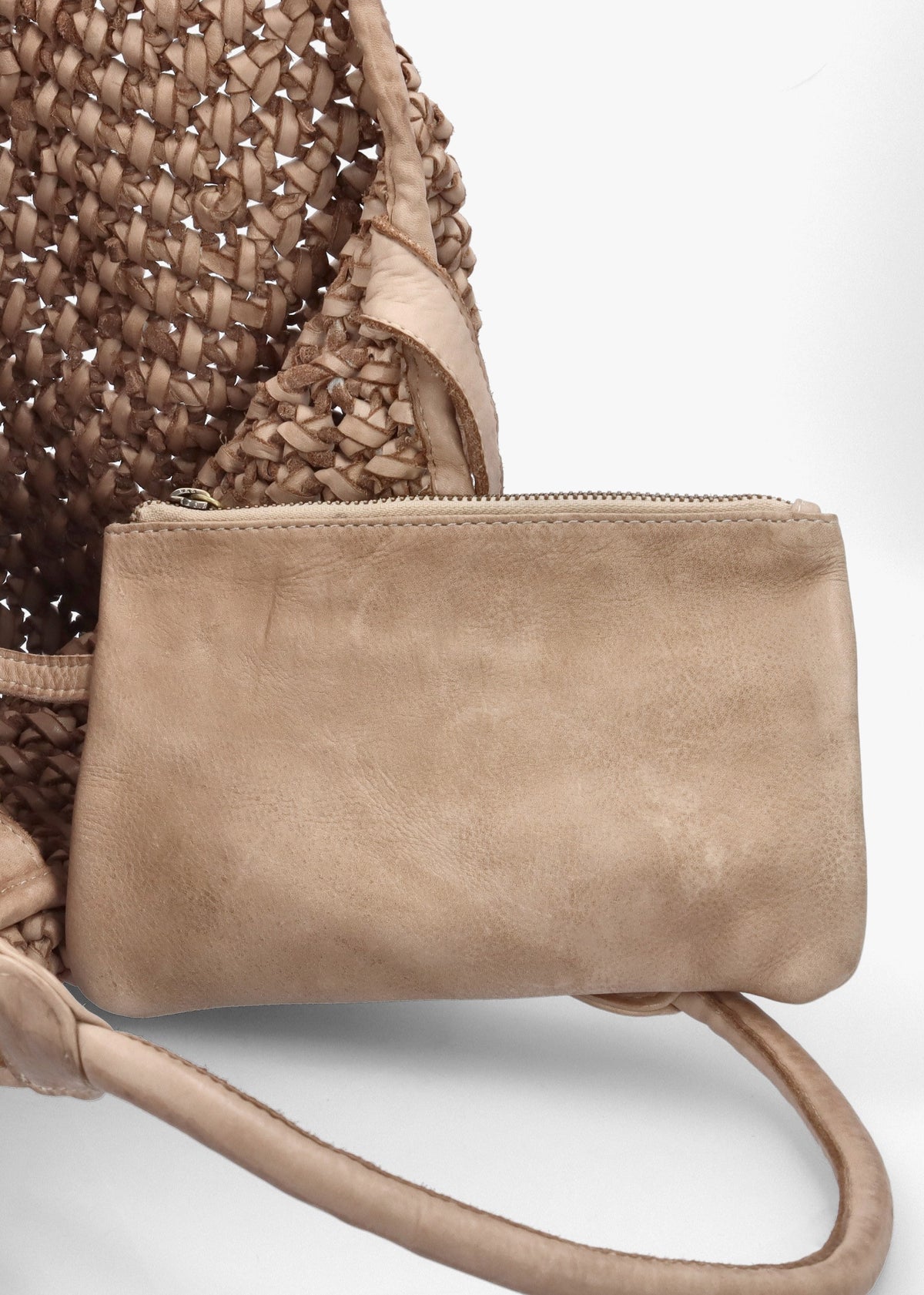 Vobo Slouchy Woven Beige Leather Hobo Bag