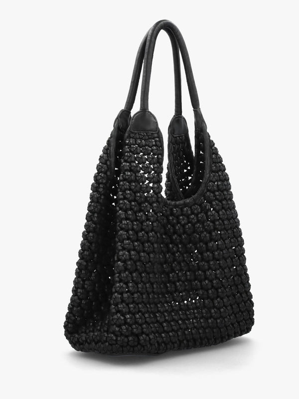 Vobo Slouchy Woven Black Leather Hobo Bag