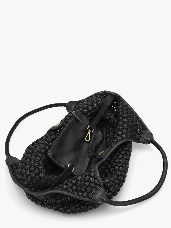 Vobo Slouchy Woven Black Leather Hobo Bag