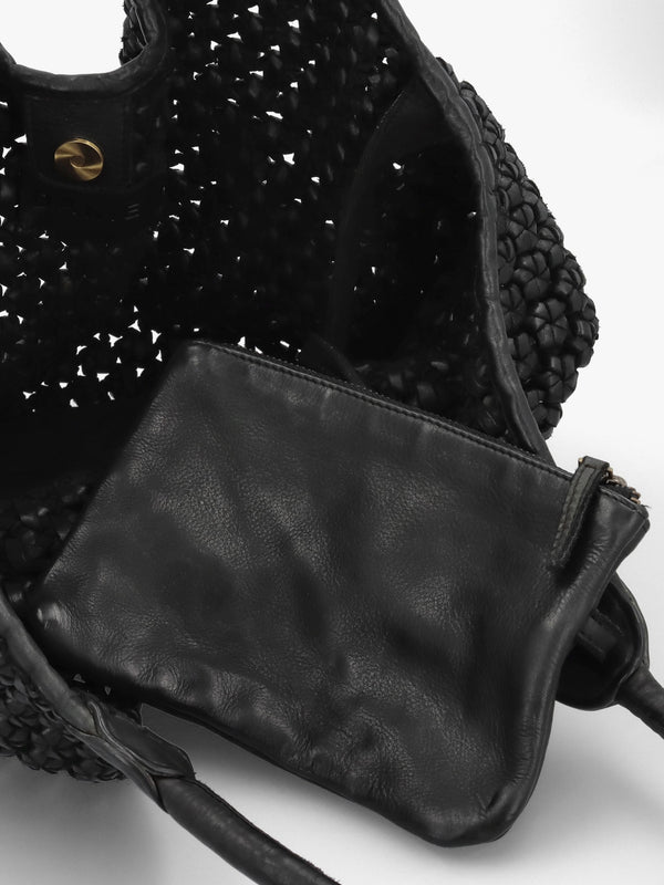 Vobo Slouchy Woven Black Leather Hobo Bag
