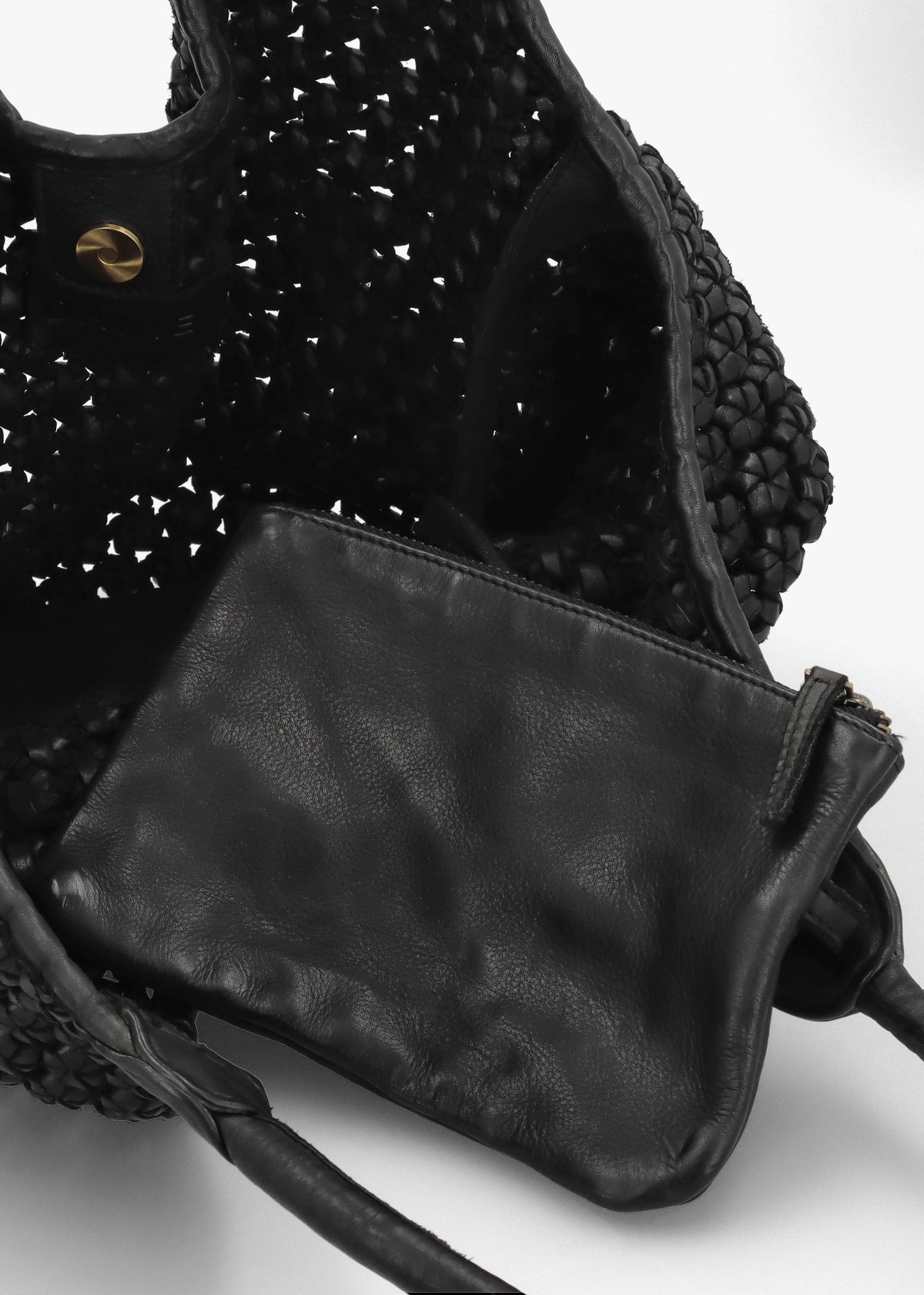 Vobo Slouchy Woven Black Leather Hobo Bag