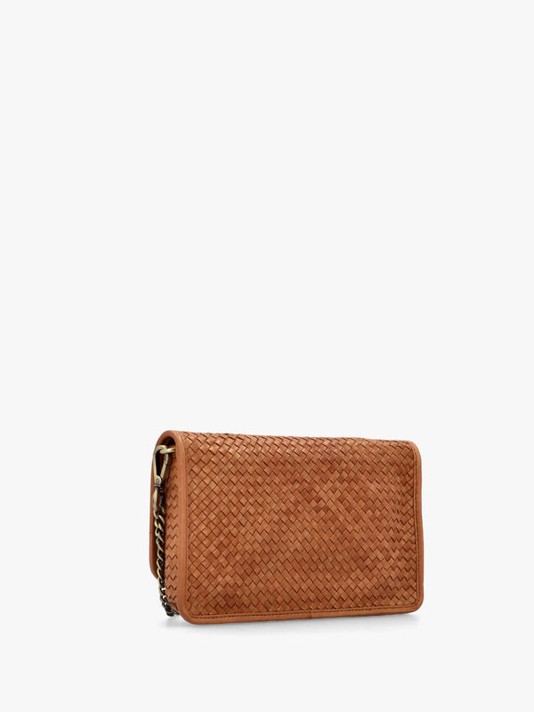 Viffie Tan Leather Woven Cross-Body Bag