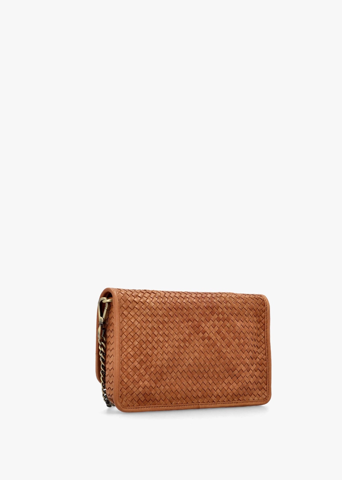 Viffie Tan Leather Woven Cross-Body Bag