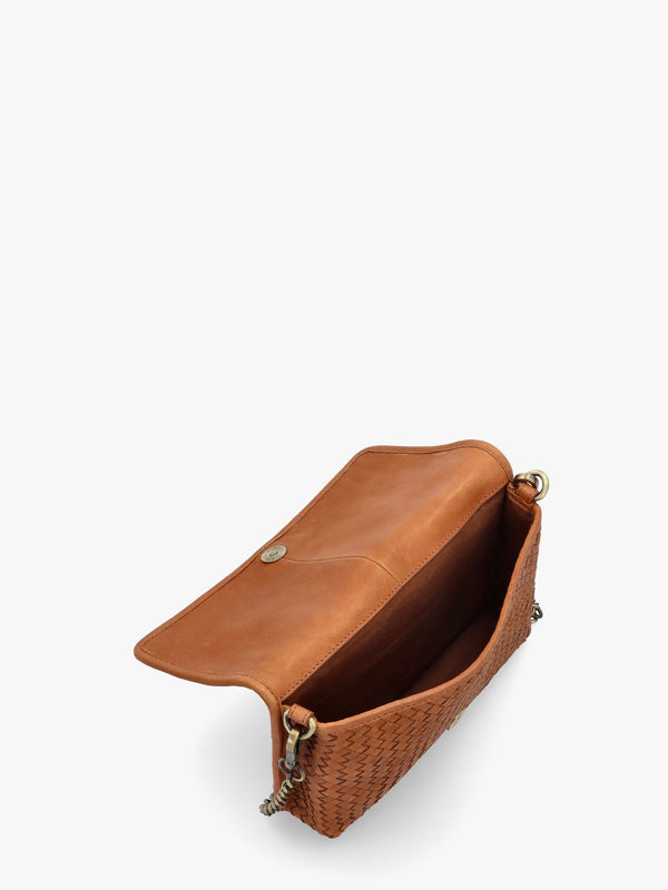 Viffie Tan Leather Woven Cross-Body Bag