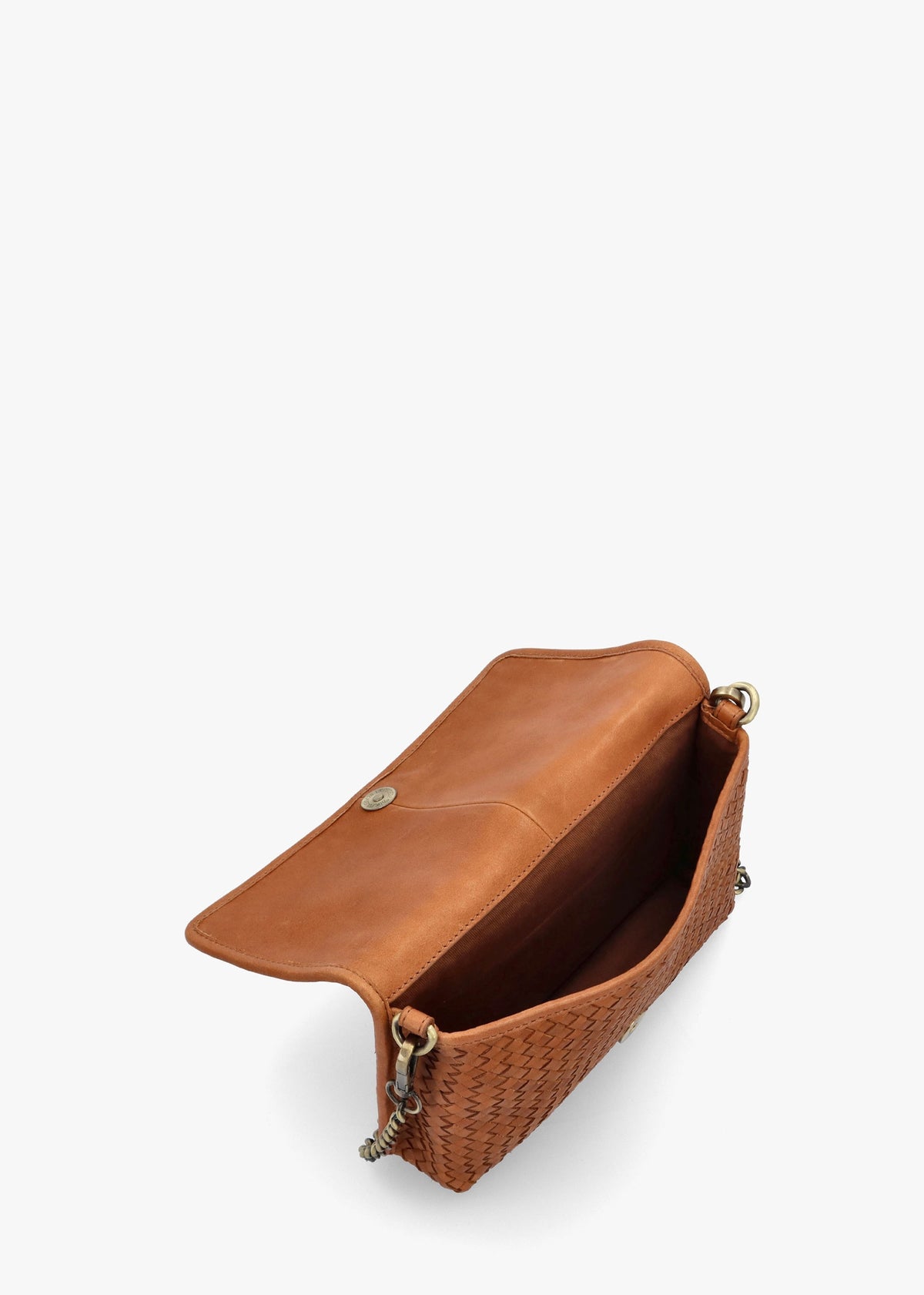 Viffie Tan Leather Woven Cross-Body Bag