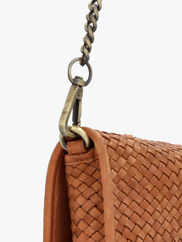 Viffie Tan Leather Woven Cross-Body Bag