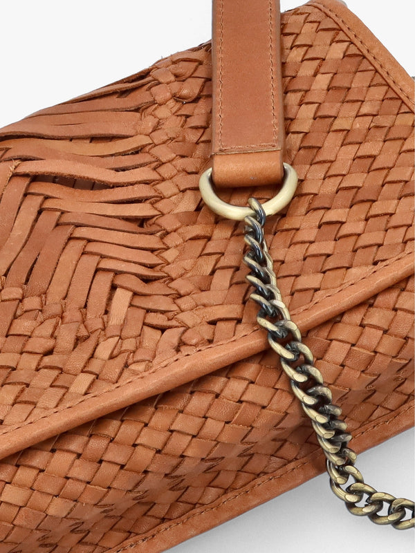 Viffie Tan Leather Woven Cross-Body Bag