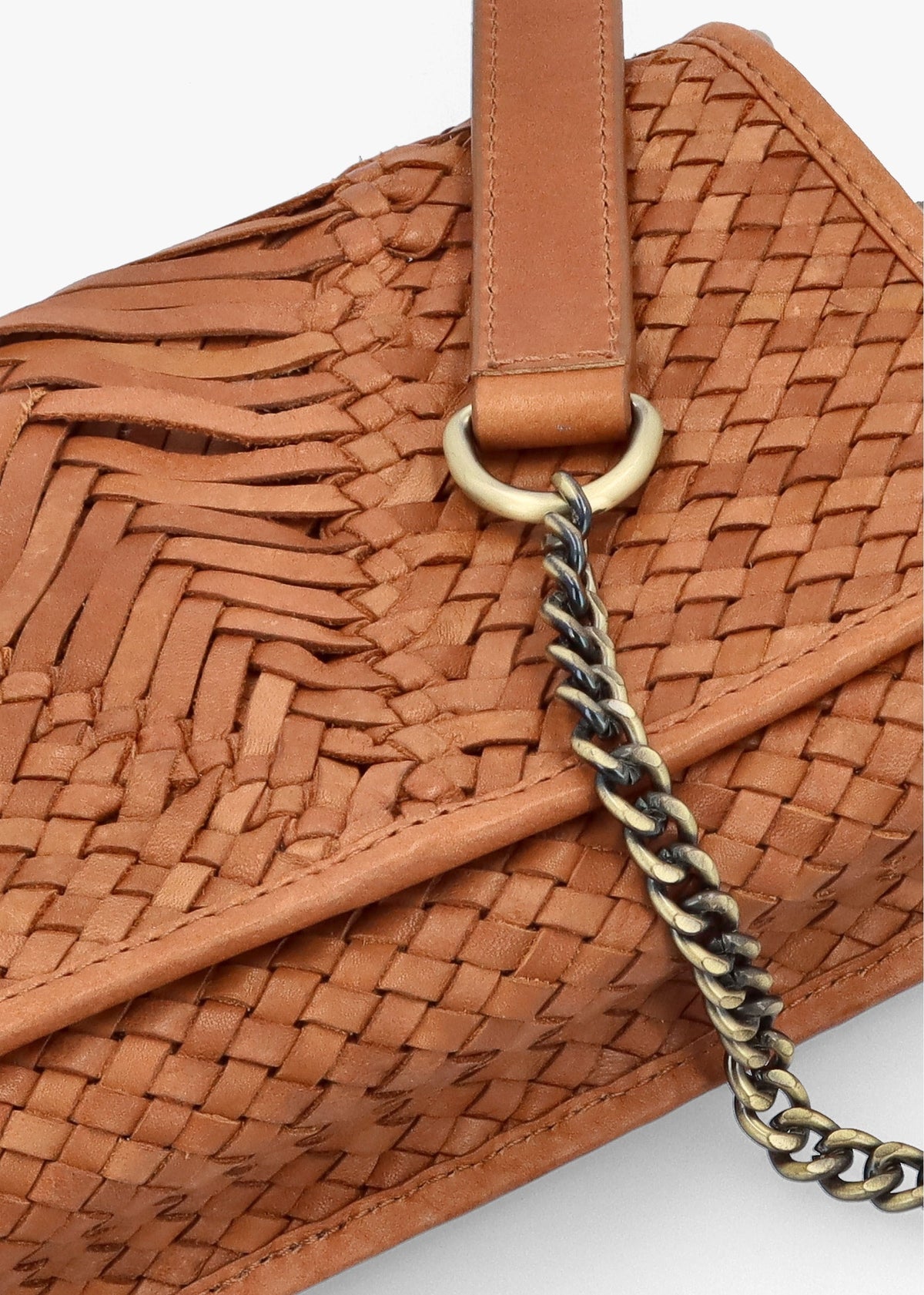 Viffie Tan Leather Woven Cross-Body Bag
