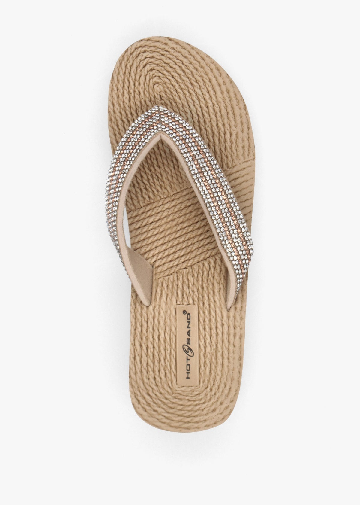 Beige Diamante Toe Post Wedge Flip Flops