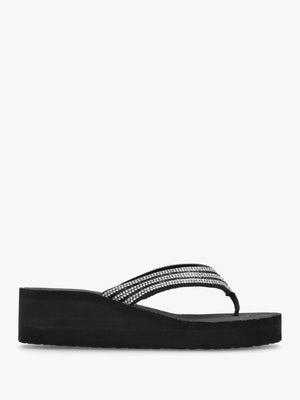 Black Diamante Toe Post Wedge Flip Flops