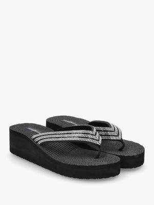 Black Diamante Toe Post Wedge Flip Flops