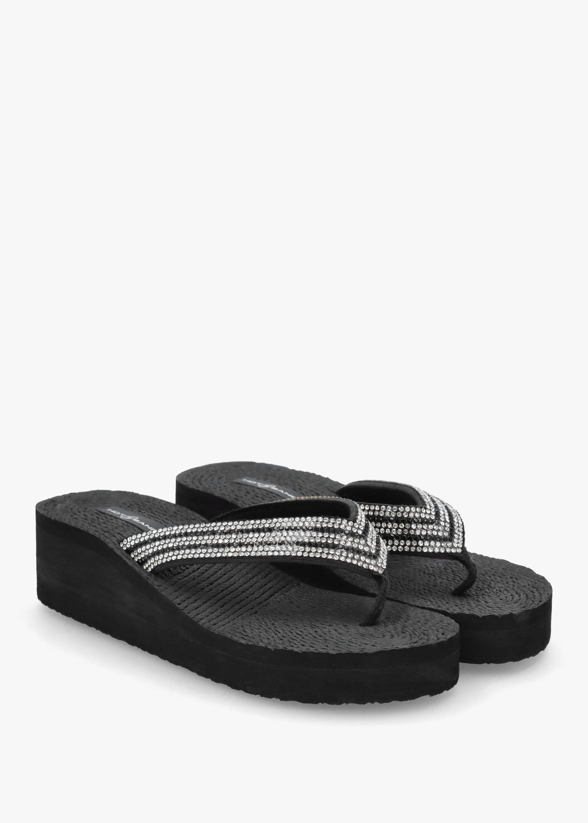 Black Diamante Toe Post Wedge Flip Flops