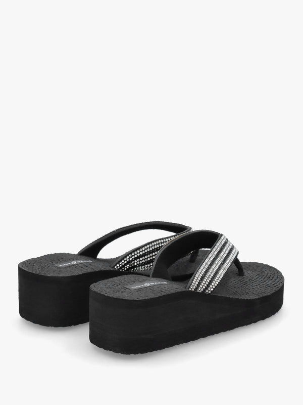 Black Diamante Toe Post Wedge Flip Flops
