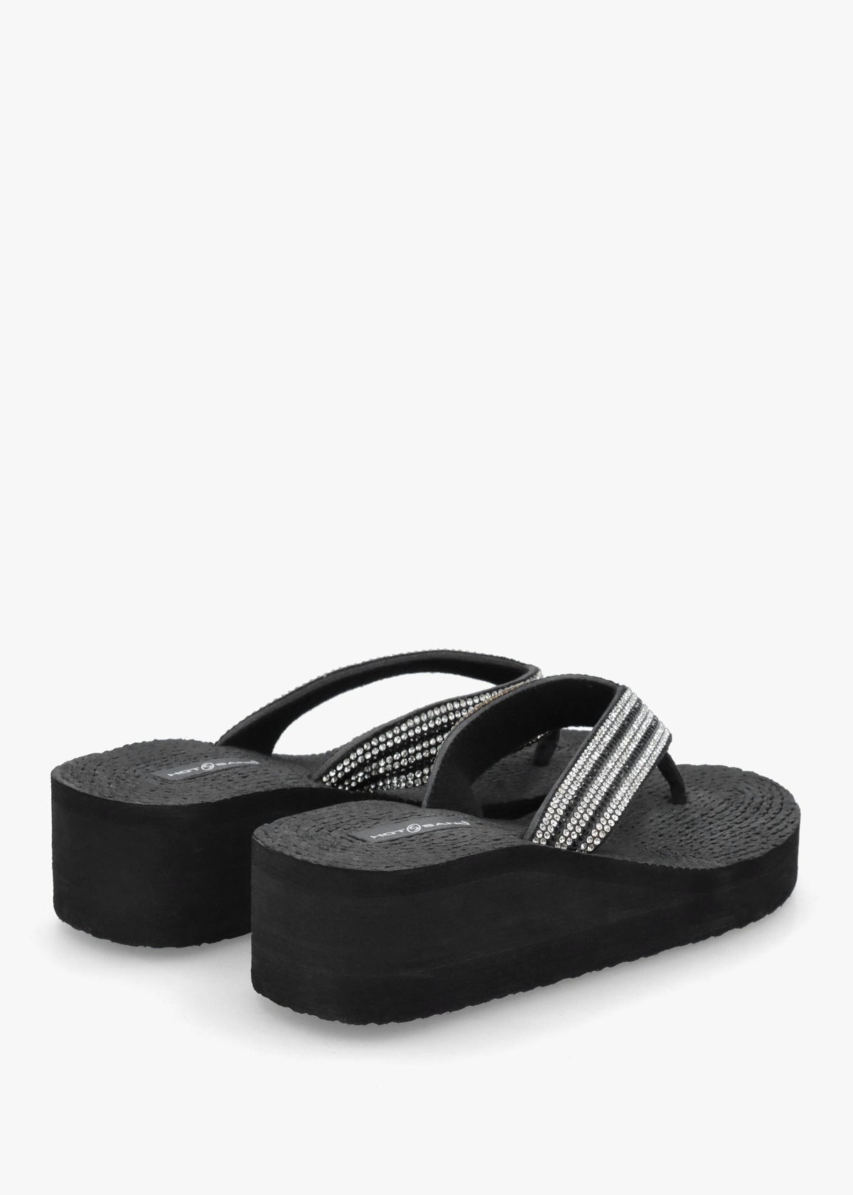 Black Diamante Toe Post Wedge Flip Flops