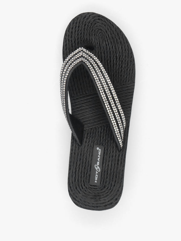Black Diamante Toe Post Wedge Flip Flops