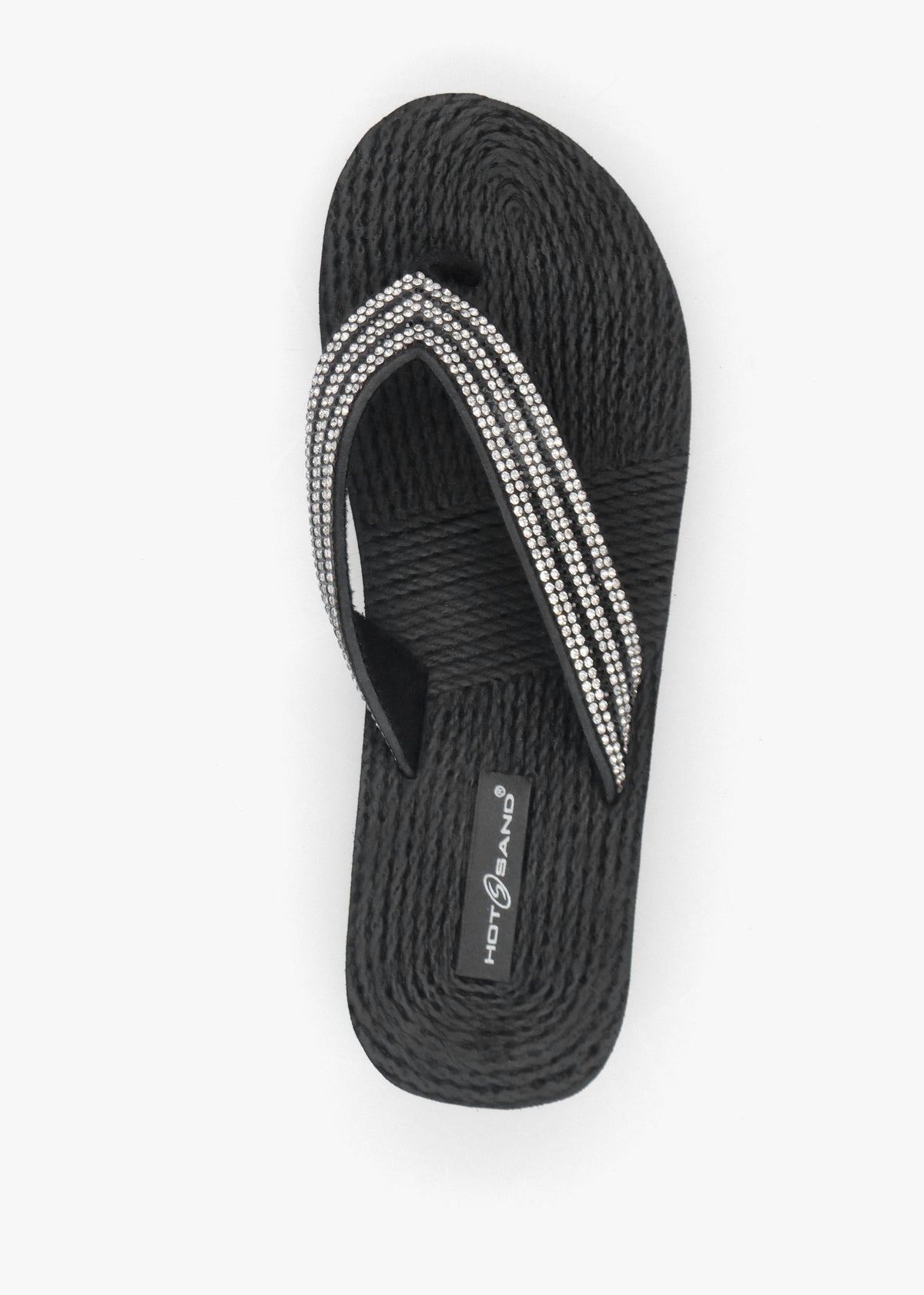 Black Diamante Toe Post Wedge Flip Flops