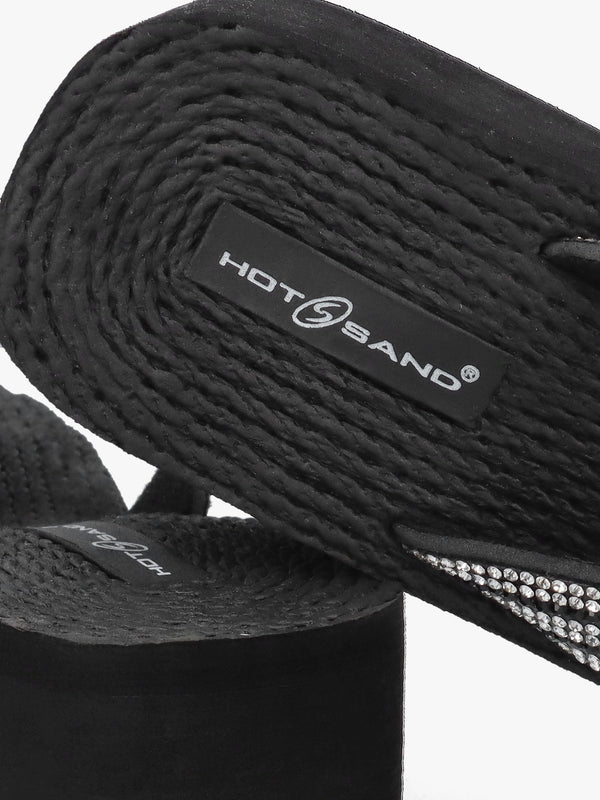 Black Diamante Toe Post Wedge Flip Flops