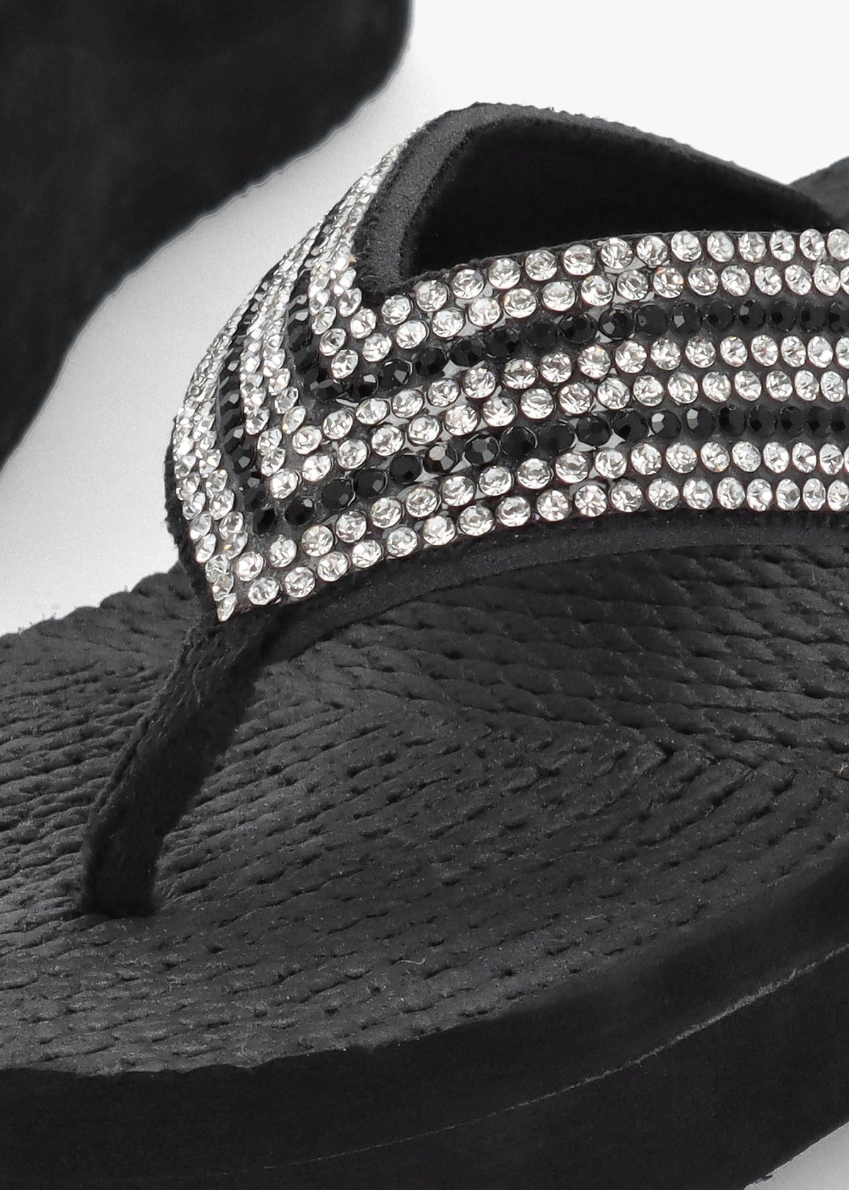 Black Diamante Toe Post Wedge Flip Flops