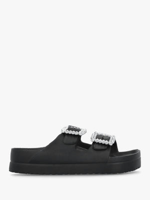 Black Two Bar Embellished Mules