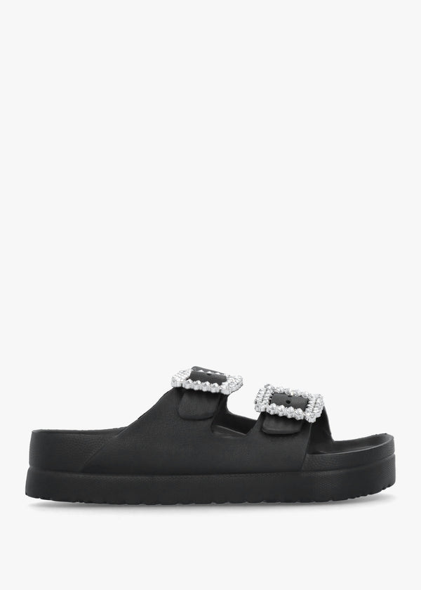 Black Two Bar Embellished Mules