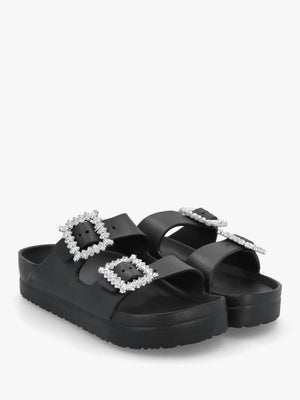 Black Two Bar Embellished Mules