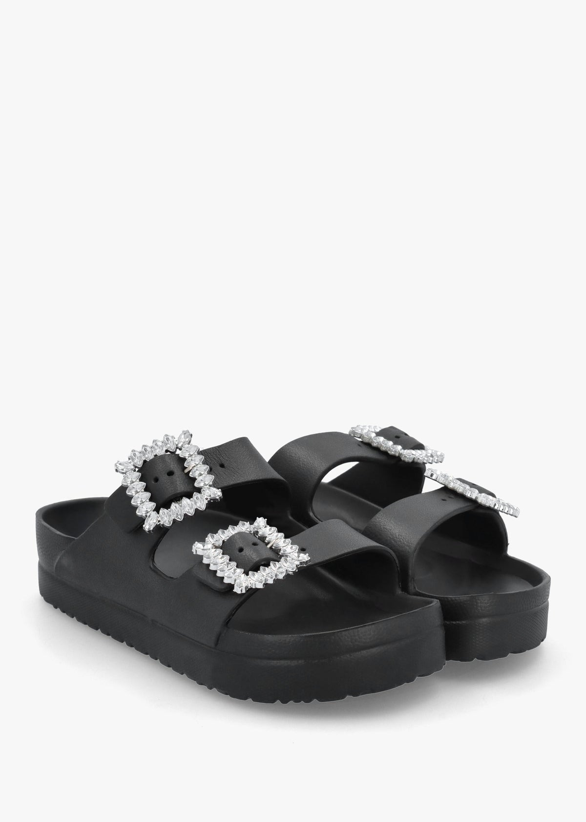 Black Two Bar Embellished Mules