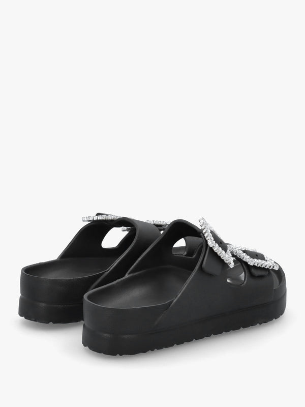 Black Two Bar Embellished Mules