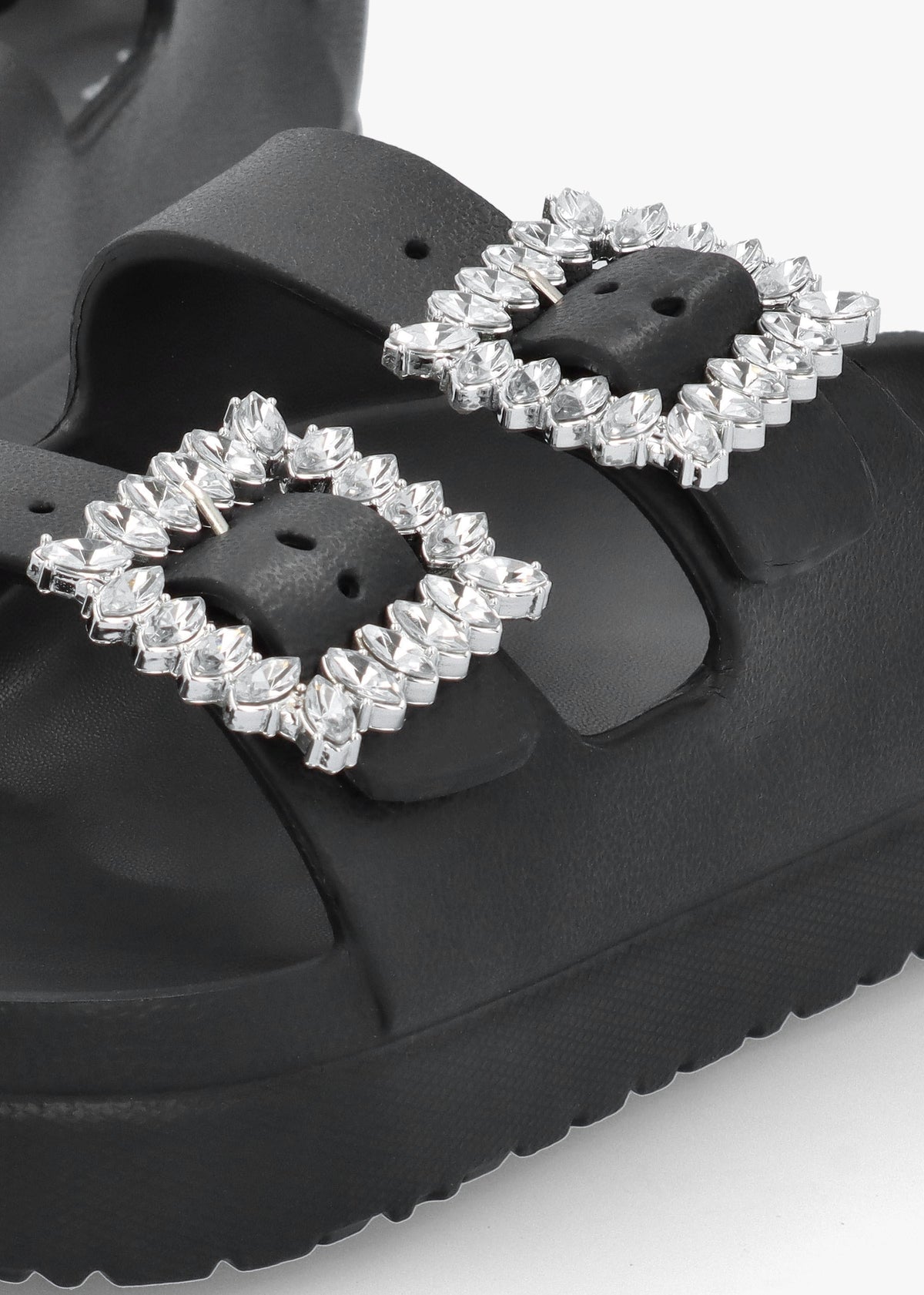 Black Two Bar Embellished Mules