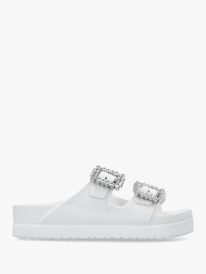White Two Bar Embellished Mules