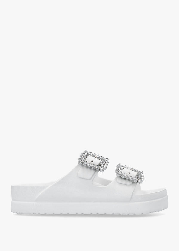 White Two Bar Embellished Mules