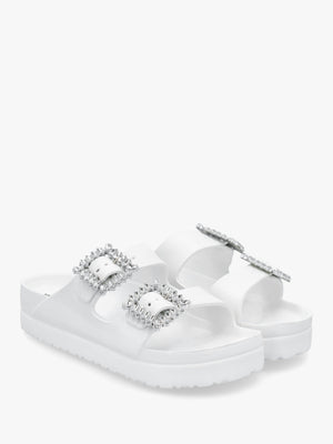 White Two Bar Embellished Mules