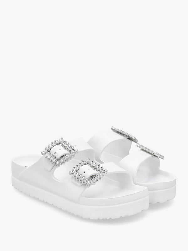 White Two Bar Embellished Mules