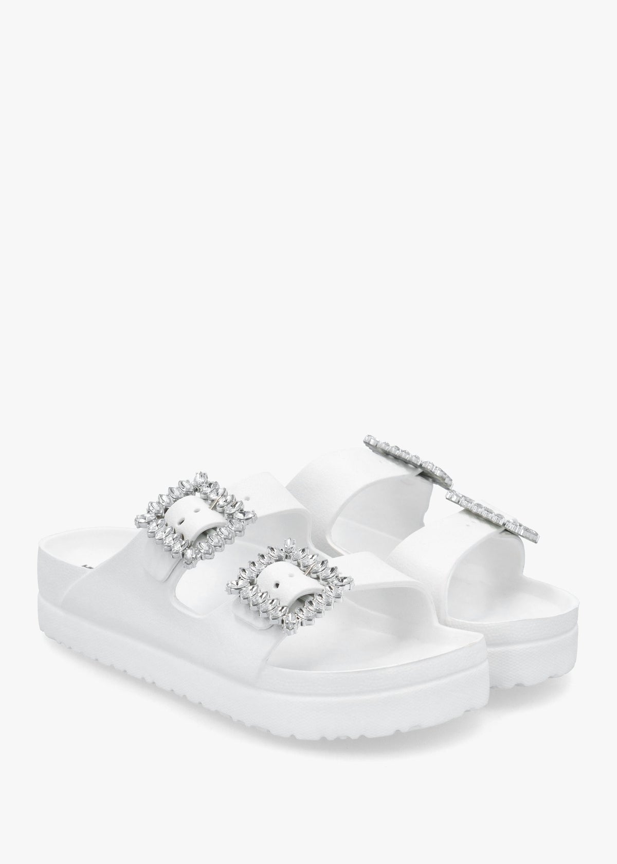 White Two Bar Embellished Mules