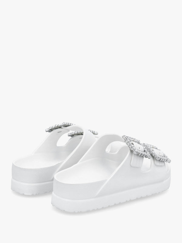 White Two Bar Embellished Mules