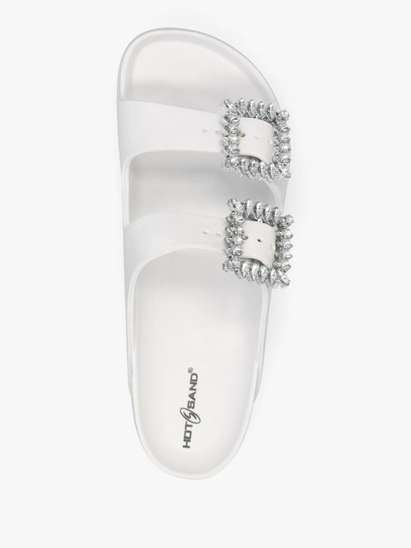 White Two Bar Embellished Mules