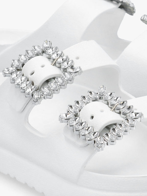 White Two Bar Embellished Mules