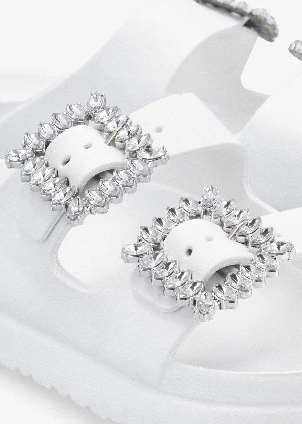 White Two Bar Embellished Mules