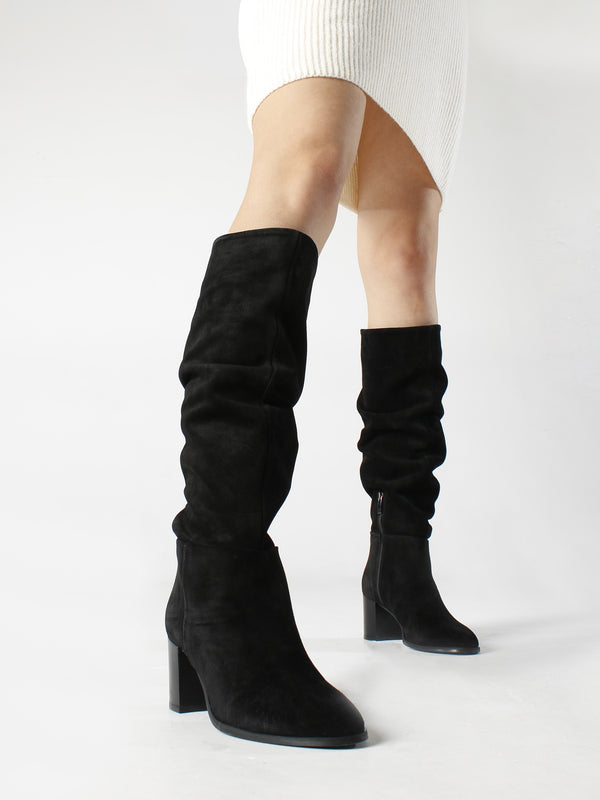 Lowlorna Black Suede Block Heel Knee Boots