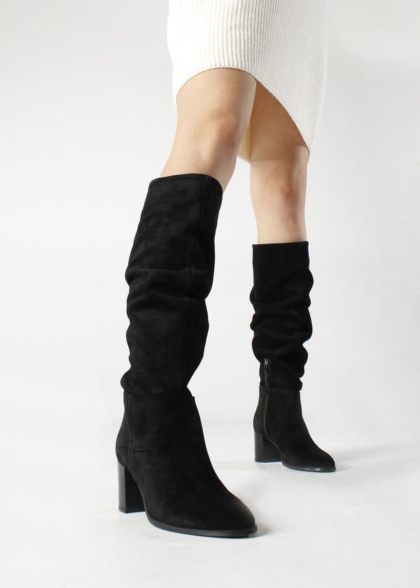 Lowlorna Black Suede Block Heel Knee Boots