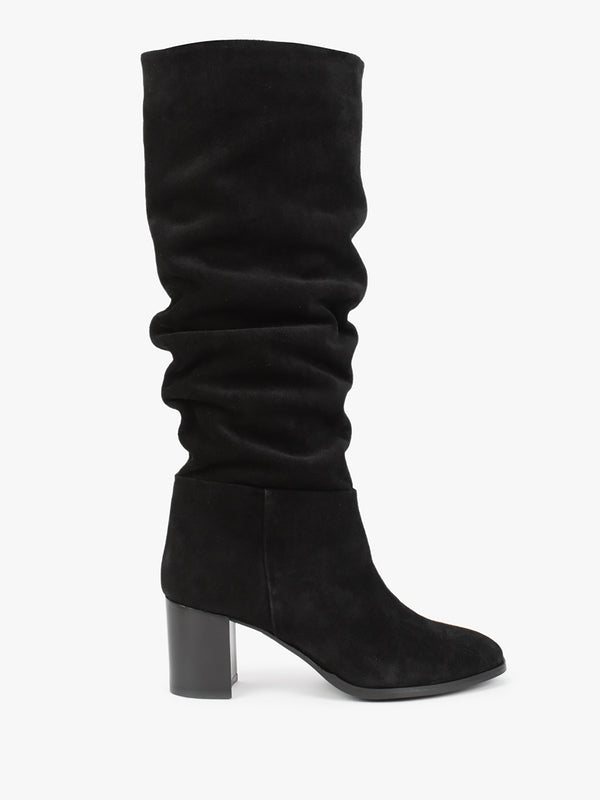 Lowlorna Black Suede Block Heel Knee Boots