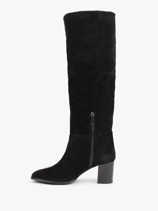 Lowlorna Black Suede Block Heel Knee Boots